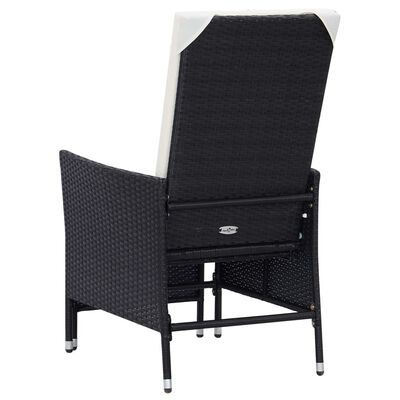 vidaXL Cadeira de jardim reclinável com almofadões vime PE preto