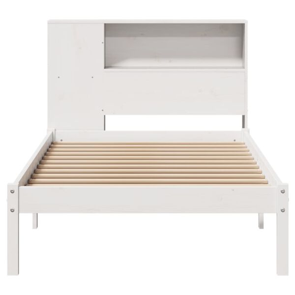 vidaXL Cama com estante sem colchão 75x190 cm pinho maciço branco