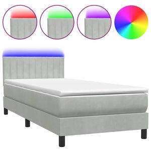vidaXL Cama box spring c/ colch&atilde;o e LED Cinza Claro 90x210 cm veludo