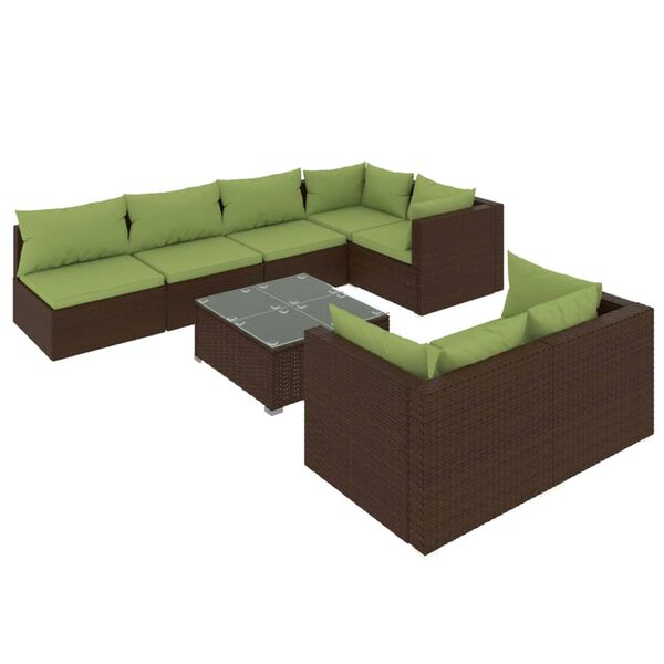 vidaXL 8 pcs conjunto lounge jardim c/ almofad&otilde;es vime PE castanho