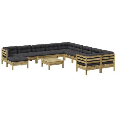 vidaXL 12pcs conjunto sofás de jardim c/ almofadões pinho impregnado