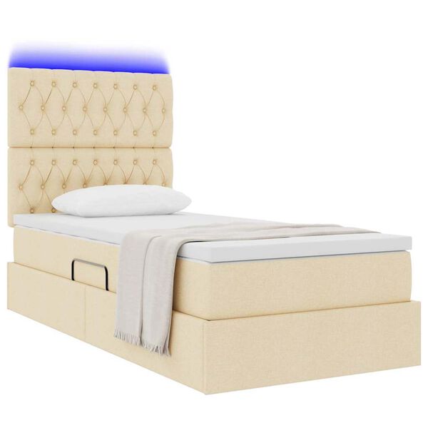 vidaXL Cama com arruma&ccedil;&atilde;o e LED com led Creme 100 x 200 cm Poli&eacute;ster
