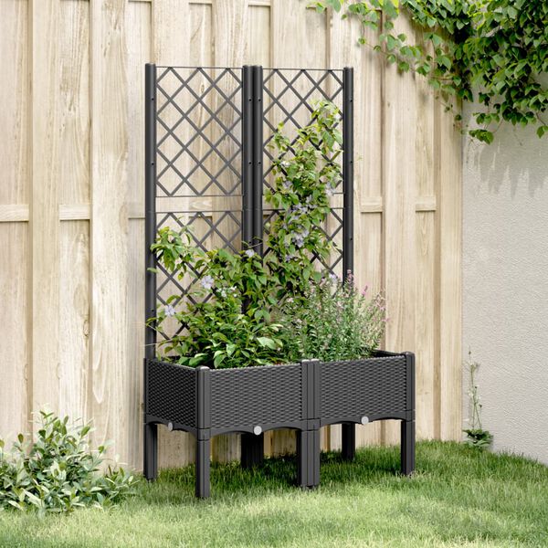 vidaXL Vaso/floreira de jardim c/ treli&ccedil;a 80x40x142 cm PP preto