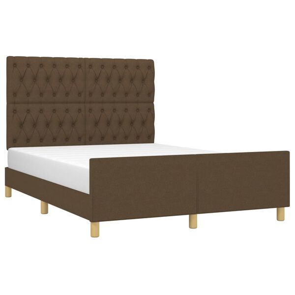 vidaXL Estrutura de cama sem colch&atilde;o 140x200 cm tecido castanho-escuro