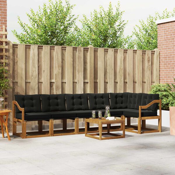 vidaXL Conjunto de Sof&aacute;s para Exterior 7 pcs Natural e Preto