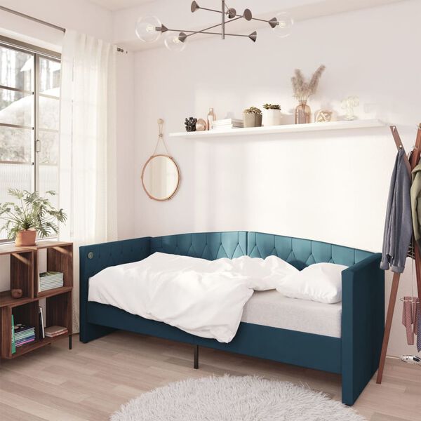 vidaXL Sof&aacute;-cama c/ colch&atilde;o e sa&iacute;da USB 90x200 cm veludo azul