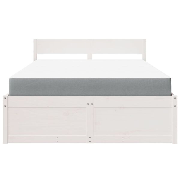 vidaXL Cama com gavetas e colch&atilde;o 140x190 cm pinho maci&ccedil;o branco