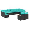 vidaXL Conjunto de sof&aacute; de jardim com 12 pe&ccedil;as e almofadas em rattan sint&eacute;tico preto