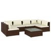 vidaXL 7 pcs conjunto lounge jardim c/ almofad&otilde;es vime PE castanho