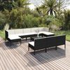vidaXL 11 pcs conjunto lounge de jardim c/ almofadões vime PE preto