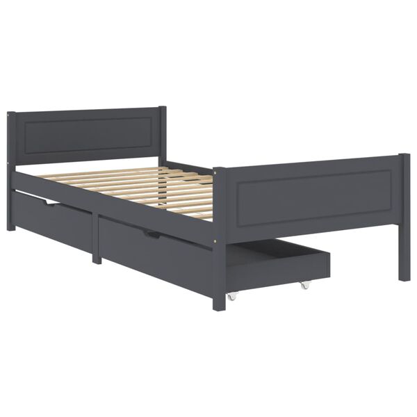 vidaXL Estrutura cama c/ 2 gavetas 100x200cm pinho maci&ccedil;o cinza-escuro