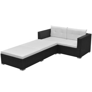 vidaXL 3 pcs conjunto lounge de jardim c/ almofad&otilde;es vime PE preto