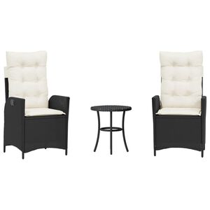 vidaXL 3 pcs conjunto de bistr&ocirc; com almofad&otilde;es vime PE preto