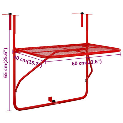 vidaXL Mesa para varanda 60x40 cm aço vermelho