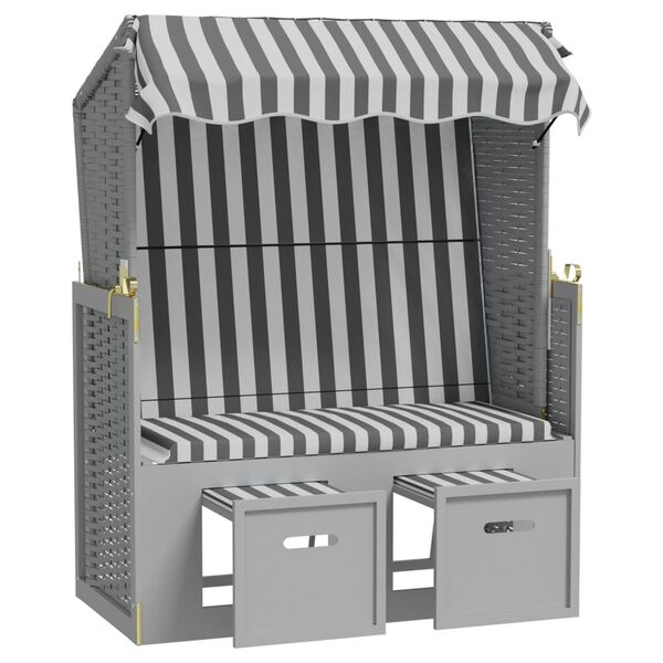 vidaXL Strandkorb com toldo vime PE e madeira maci&ccedil;a cinzento e branco