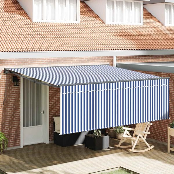 vidaXL Toldo Retr&aacute;til Azul e Branco 400 &times; 300 cm Poli&eacute;ster e Alum&iacute;nio