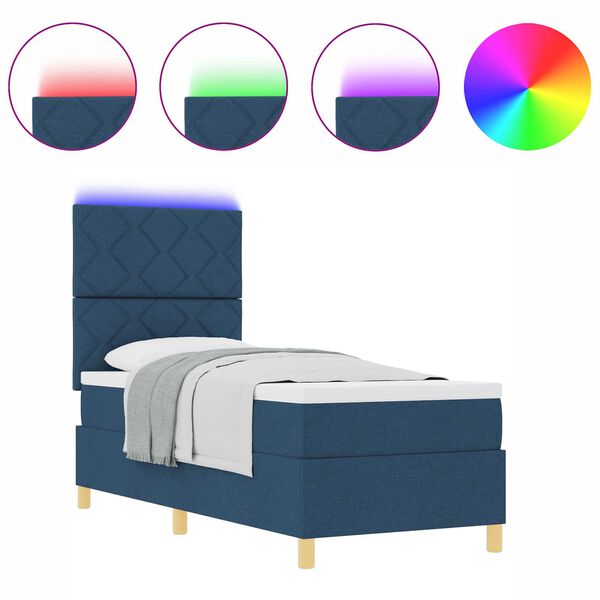 vidaXL Cama Box Spring LED com colch&atilde;o Azul 80 x 200 cm tecido