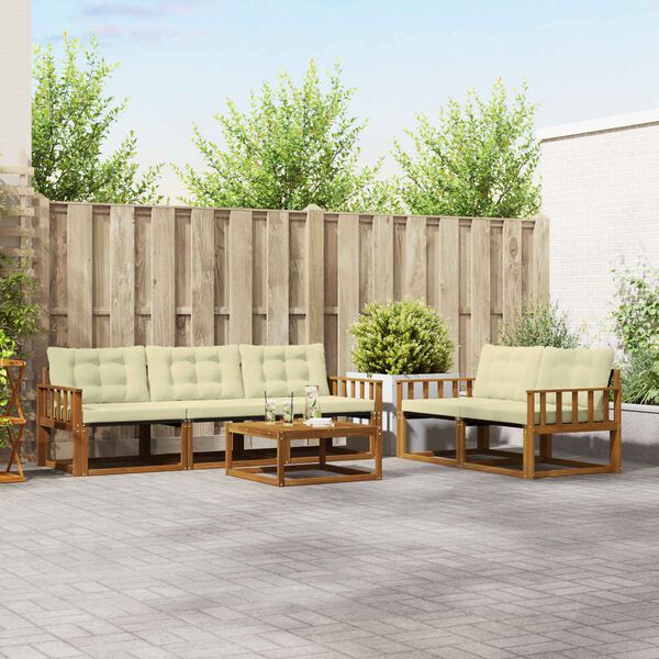 vidaXL Conjunto de Sof&aacute;s para Exterior 6 pcs Natural e Creme