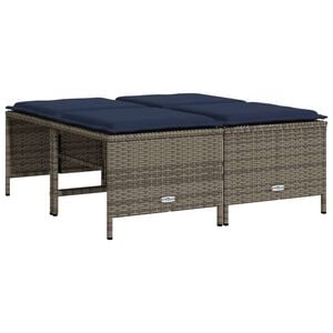 vidaXL Banquetas de jardim com almofadas, conjunto de 4 pe&ccedil;as, em rattan sint&eacute;tico cinza