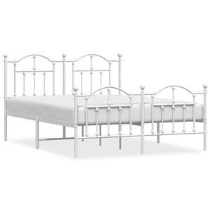 vidaXL Estrutura de cama com cabeceira e p&eacute;s 135x190 cm metal branco