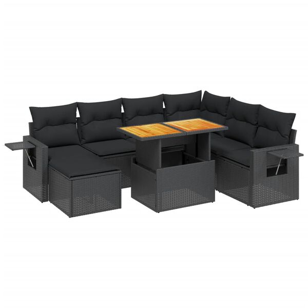 vidaXL 8 pcs conjunto sof&aacute;s de jardim com almofad&otilde;es vime PE preto