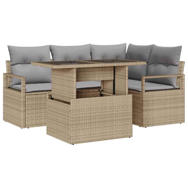 vidaXL Conjunto de Sof&aacute; de Jardim 5 pcs Bege Rattan Sint&eacute;tico