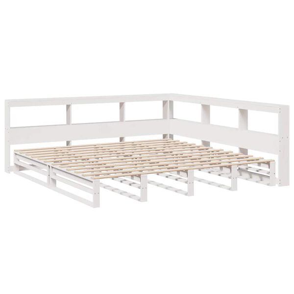 vidaXL Cama com estante sem colch&atilde;o 200x200 cm pinho maci&ccedil;o branco