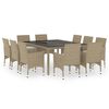 vidaXL 11 pcs conjunto de jantar para jardim vime PE bege