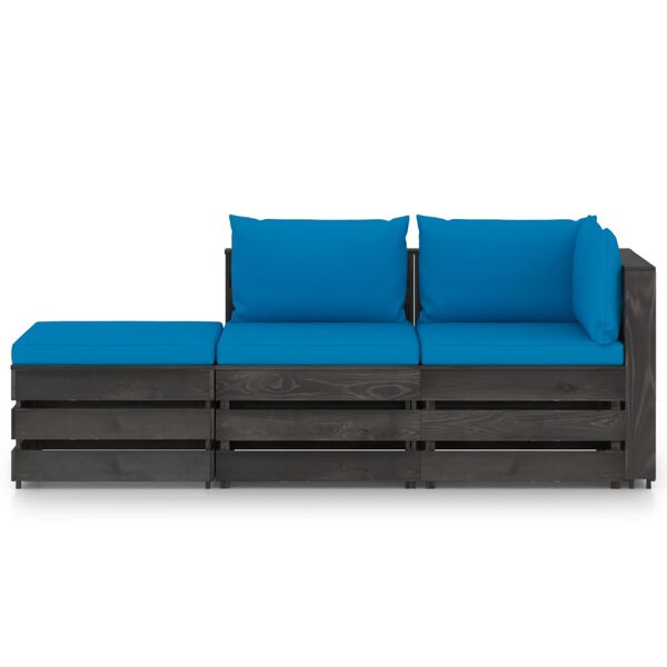 vidaXL 3 pcs conj. lounge jardim + almofad&otilde;es madeira impreg. cinzento