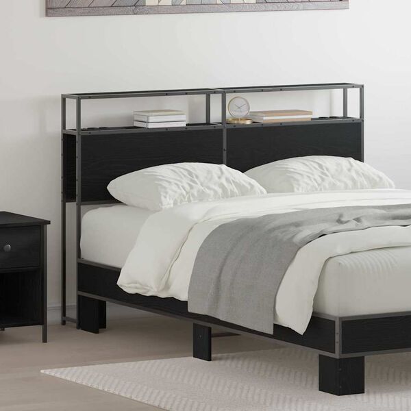 vidaXL Cabeceira de armazenamento com prateleira Carvalho preto 150 cm