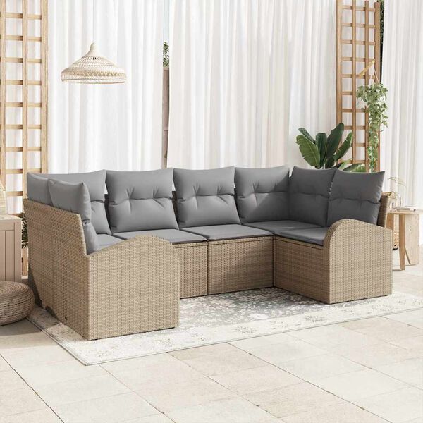 vidaXL Conjunto de Sof&aacute; de Jardim 6 pcs Bege e Cinza Claro vime PE