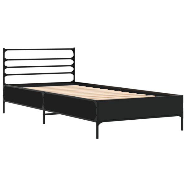 vidaXL Estrutura de cama 75x190 cm derivados de madeira e metal preto