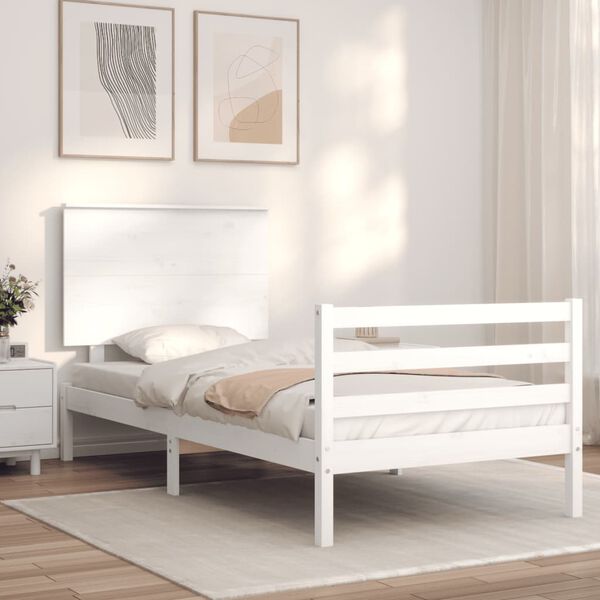 vidaXL Estrutura de cama com cabeceira 100x200cm madeira maci&ccedil;a branco