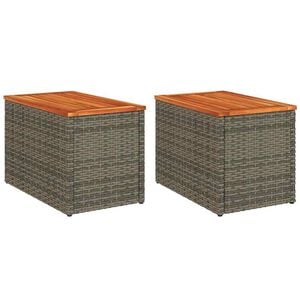 vidaXL Mesas de apoio p/ jardim 2 pcs vime PE/madeira maci&ccedil;a cinzento