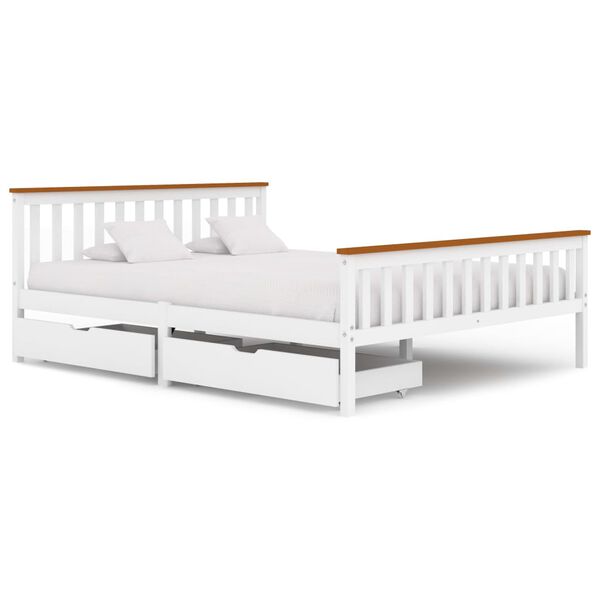 vidaXL Estrutura de cama com 2 gavetas 160x200 cm pinho maci&ccedil;o branco