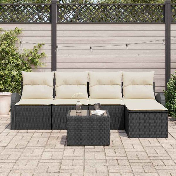 vidaXL Conjunto de Sof&aacute; de Jardim 6 pcs Preto Rattan Sint&eacute;tico