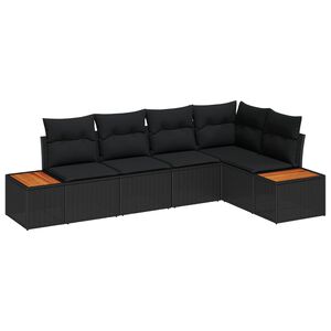 vidaXL Conjunto de Sof&aacute; de Jardim 5 pcs Preto Rattan Sint&eacute;tico