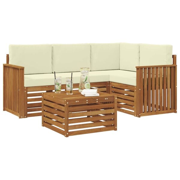 vidaXL Conjunto de Sof&aacute;s para Exterior 5 pcs Natural e Creme