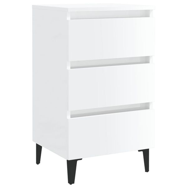 vidaXL Mesa cabeceira c/ pernas metal 40x35x69 cm branco brilhante