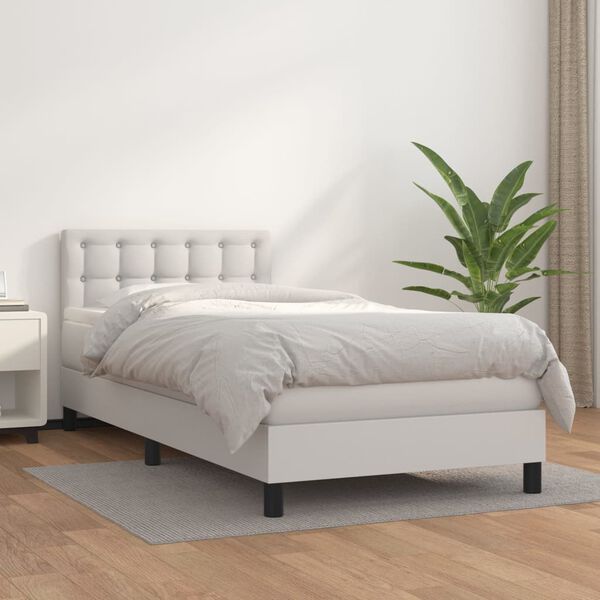 vidaXL Cama com molas/colchão 100x200 cm couro artificial branco