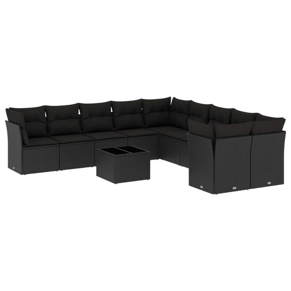vidaXL 11 pcs conjunto sof&aacute;s de jardim c/ almofad&otilde;es vime PE preto