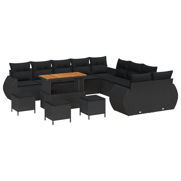 vidaXL Conjunto de Sof&aacute; de Jardim com almofada 14 pcs Preto