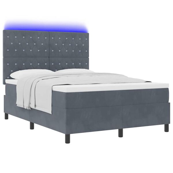vidaXL Cama Box Spring LED Cinza Escuro 140 x 200 cm Veludo