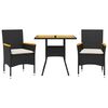 vidaXL 3 pcs conjunto jantar jardim c/ almofad&otilde;es vime PE/ac&aacute;cia preto