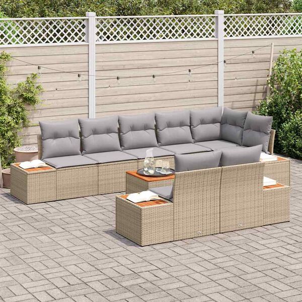 vidaXL Conjunto de Sof&aacute; de Jardim 9 pcs Bege Rattan Sint&eacute;tico