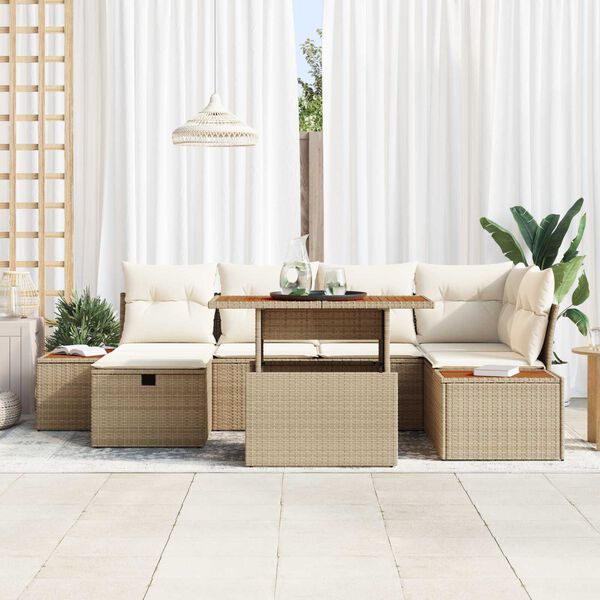 vidaXL Conjunto de Sofá de Jardim 7 pcs Bege Rattan Sintético