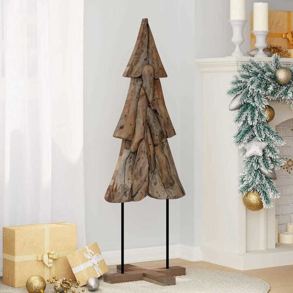 vidaXL &Aacute;rvore de Natal Castanho 121 cm Madeira de teca maci&ccedil;a