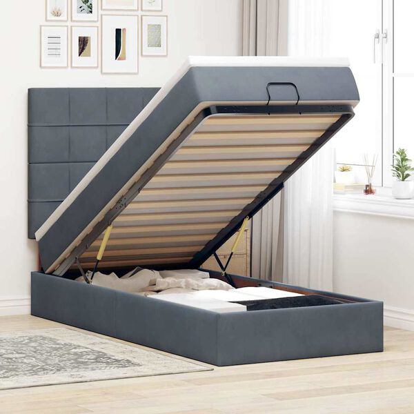 vidaXL Estrutura cama otomana colch&otilde;es 80x200cm veludo cinzento escuro