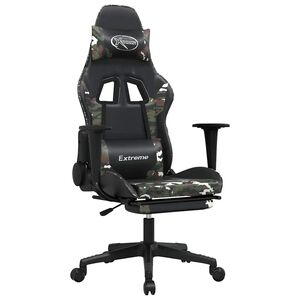 vidaXL Cadeira gaming massagens apoio p&eacute;s couro artif preto/camuflagem