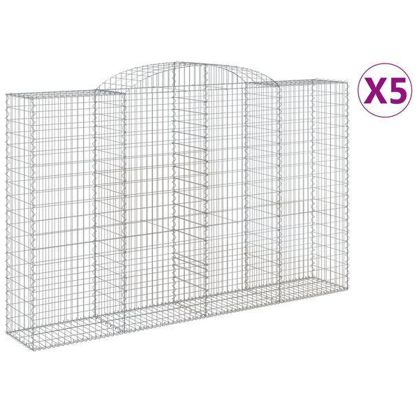 vidaXL Cestos gabião arqueados 5pcs 300x50x180/200cm ferro galvanizado